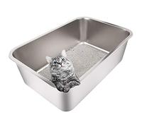 Yangbaga Cat Litter Tray 24"*16"*8" Stainless Steel, Odourless and Spacious Design for Easy Cleaning, Ideal for Large Cats, Multiple Pet Households, Rustproof with Non-Slip Base