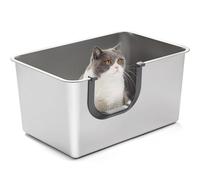 Yangbaga Cat Litter Tray Box：Extra Large Stainless Steel U-Shaped Entry Litter Tray,Litter Box for Kittens and Large Cats,Non-Stick,Anti-Splash,No Sharp Edges,60 * 40 * 30cm