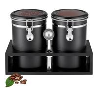 Yangbaga Ground Coffee Storage Container with Shelf, 2×63OZ 304 Stainless Steel Coffee and Sugar Container,Airtight Coffee Canisters with Scoop, Food Storage Jars for Kitchen,Nuts,Tea,Sugar