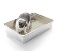 Yangbaga Stainless Steel Cat Litter Tray, Cat Litter Tray in 70 x 50 x 15 cm, Robust Cat Litter Tray, Not Easy to Distort, Rabbit Toilet, Toilet for Large Bunny and Large Cats (Silver)