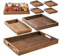 Yangbaga Wood Serving Trays w/Handle：7p Rectangular platters for Party