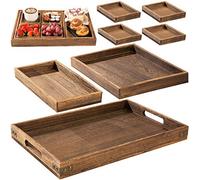 Yangbaga Wood Serving Trays w/Handle：7p Rectangular platters for Party