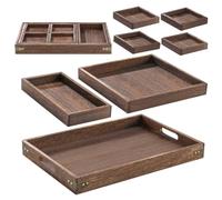 Yangbaga Wood Serving Trays w/Handle：7p Rectangular platters for Party | Set of 7-Anti-Slip-Easy Wipe Clean-Smooth Surface-Sturdy structure-trays for for Food/Tea/Coffee/Drinks-Breakfast in Bed