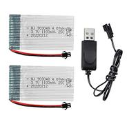 Yangers 2 Pack 3.7v 1100mah 1S lipo Battery RC Rechargeable Replacement Batteries 25C SM 2P 2 Pin Plug Connector with USB charger Set for RC Car off road Truck Jumper Vehicle Drift Monster Toys
