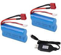Yangers 2 Pack Li-ion rechargeable lipo battery 7.4V 1500mAh 2S 15C Deans T plug female connector with USB charger for RC 1:12 1:16 1:24 car off road truck jumper WLtoys