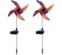 Yangers 2 Pack Rainbow Garden Solar Windmill Light Decoration Led Solar Ground Lights Garden Ornaments Outdoor Wind Spinner Lamp for Lawn Patio Yard Pathway Decor Auto On/Off, (SP-025)