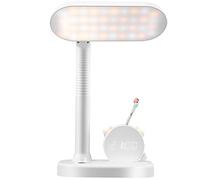 Yangers 4 in 1 Rechargeable Eye Caring LED Desk Lamp Kids Flexible Table Reading Light Dimmable Bedside Night Light with Pen Holder and Clock for Home Office Bedroom Study, (WH-C10)