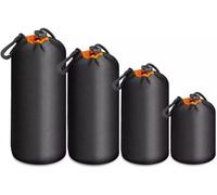 Yangers 4-Pack Camera Lens Pouch Set Case- Thick 4mm Neoprene with Soft Velvet Lining - Water-Resistant Drawstring Bags with Carabiner & Belt Loop - S/M/L/XL for DSLR & Mirrorless Lenses