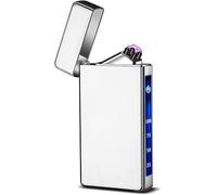 Yangers Cigarette Electric Lighter Dual Arc USB Rechargeable, Cool Electronic Charging Pulse Plasma Windproof Flameless Touch Sensor Control for Smoking Cigarette Candle (Silver)