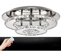 Yangers LED Crystal Chandelier Ceiling Light Dimmable Remote Control, Modern 36W Bright White Warm Round Pendant Lamp for Hallway Kitchen Dining Living Bedroom Room