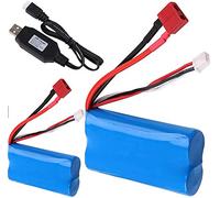 Yangers Pack of 2 Rechargeable Li-ION Batteries 7.4V 2000mAh 2S 20C Deans T Plug Female Connector with USB Charger for RC Car 1/10 1/12 1/14 1/16 Off Road Truck Rider WLtoys