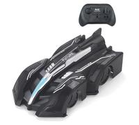 Yangers Radio Controlled Wall Climbing Car, 4 Channel Defy Gravity Wall Climber with LED Lights, USB Rechargeable Electric Toy for Kids (Black)