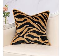 Yangest Black and Gold Square Pillow Cover Cut Velvet Zebra Print Cushion Cover Luxury Modern Pillowcover for Couch Living Room Bedroom, 20x20 Inch