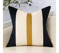 Yangest Black Patchwork Throw Pillow Cover Striped Velvet Cushion Case Modern Pillowcase for Sofa Couch Bedroom Living Room Home Decor,20x20 Inch