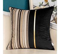 Yangest Black Striped Patchwork Velvet Cushion Cover, Gold Leather Cushion Cover, Modern Neutral Pillowcase for Sofa, Couch, Bedroom, Living Room, Home Decor, 50.8 x 50.8 cm