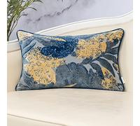 Yangest Blue Leaf Rectangle Pillow Cover Cut Velvet Cushion Cover Luxury Modern Pillowcover for Couch Living Room Bedroom,12x20 Inch
