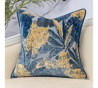 Yangest Blue Leaf Square Pillow Cover Cut Velvet Cushion Cover Luxury Modern Pillowcover for Couch Living Room Bedroom,18x18 Inch