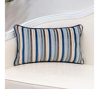 Yangest Blue Striped Throw Pillow Cover Multicolor Velvet Cushion Cover Zippered Rectangular Pillowcase for Sofa Couch Bedroom Living Room Home Decoration, 12x20 Inch