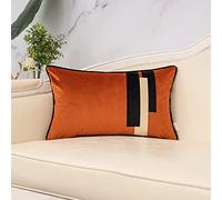 Yangest Burnt Orange Decorative Velvet Lumbar Throw Pillow Cover Striped Patchwork Cushion Case Modern 12x20 Inch Pillowcase for Sofa Couch Bedroom Living Room Home Decor