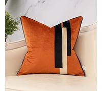 Yangest Burnt Orange Decorative Velvet Throw Pillow Cover Striped Patchwork Cushion Case Modern 20x20 Inch Pillowcase for Sofa Couch Bedroom Living Room Home Decor