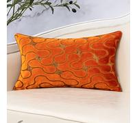 Yangest Burnt Orange Velvet Wave Lumbar Throw Pillow Cover Wavy Line Luxury Cushion Case Modern Zippered Rectangular Pillowcase for Sofa Couch Bedroom Living Room Home Decorative, 12x20 Inch