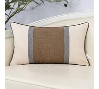 Yangest Coffee Brown Patchwork Linen Lumbar Throw Pillow Cover Farmhouse Burlap Cushion Case Neutral Oblong Pillowcase for Sofa Couch Bedroom Living Room Home Decor, 12x20 Inch