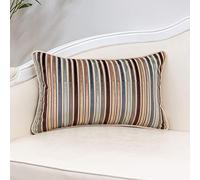 Yangest Coffee Striped Velvet Lumbar Throw Pillow Cover Multicolor Textured Boho Cushion Case Modern Neutral Rectangular Pillowcase for Sofa Couch Bedroom Living Room Home Decoration, 12x20 Inch