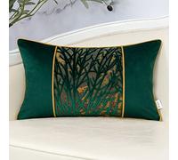 Yangest Green Throw Pillow Cover Velvet Cushion Cover Branches Rectangular Pillowcase for Sofa Couch Bedroom Living Room, 12x20 Inch