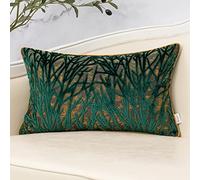 Yangest Green Throw Pillow Cover Velvet Cushion Cover Branches Rectangular Pillowcase for Sofa Couch Bedroom Living Room, 12x20 Inch
