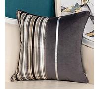 Yangest Grey Striped Patchwork Velvet Cushion Cover, Silver Leather Cushion Cover, Modern Neutral Pillow Case for Sofa Couch Bedroom Living Room Home Decor 20x20 Inch
