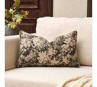 Yangest Neutral Floral Pillow Cover 12 x 20 Inches, Vintage Chenille Rectangle Throw Pillow Cover Soft Decorative Farmhouse Accent Couch Pillow Cover for Living Room Bedroom, Grey