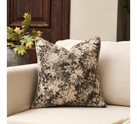 Yangest Neutral Floral Pillow Cover 24 x 24 Inches, Vintage Chenille Square Throw Pillow Cover Soft Decorative Farmhouse Accent Couch Pillow Cover for Living Room Bedroom, Grey