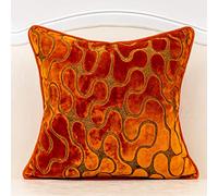 Yangest Orange Square Throw Pillow Cover Wavy Velvet Cushion Cover Modern Zippered Pillowcase for Sofa Couch Bedroom Living Room Chair, 24 x 24 Inch…