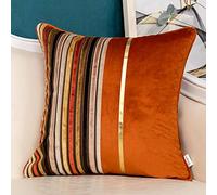 Yangest Orange Striped Patchwork Throw Pillow Cover Gold Leather Cushion Cover Zippered Pillowcase for Sofa Couch Bedroom Living Room Home Decoration,18x18 Inch