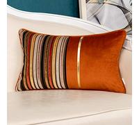 Yangest Orange Striped Patchwork Throw Pillow Cover Gold Leather Cushion Cover Zippered Rectangular Pillowcase for Sofa Couch Bedroom Living Room Home Decoration, 12x20 Inch