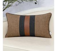 Yangest Patchwork Pillow Cover 12x20 Inch Luxury Cotton and Linen Cushion Cover Faux Leather Pillowcover for Couch Bedroom Living Room, Brown