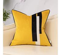 Yangest Yellow Decorative Velvet Throw Pillow Cover Striped Patchwork Cushion Case Modern 18x18 Inch Pillowcase for Sofa Couch Bedroom Living Room Home Decor