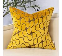 Yangest Yellow Square Throw Pillow Cover Wavy Velvet Cushion Cover Modern Zippered Pillowcase for Sofa Couch Bedroom Living Room Chair, 18 x 18 Inch