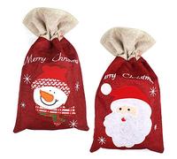 Yangfei 2 Count Christmas Drawstring Gift Bags, 24x40cm Linen Snowman Santa Gift Bag for Kids Xmas Party Favors