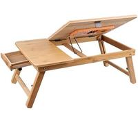 YANGHX Bamboo Laptop Desk Adjustable Laptop Desk Bamboo Laptop Table with Cooling Fan, Small Drawer Lap Work Tray for Working Writing Drawing Surfing Reading Eating