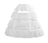 YANGLY Women 3 Hoop Petticoat Skirt Ruffles Floral Lace Adjustable Lolita Underskirt White