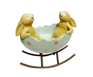 YANGMEI Spring Easter Laughing Bunny Rabbits Rocking in an Egg Cradle Vintage Rustic Country Bunnies Rabbit Figurine Cute Bunny Candy Dish