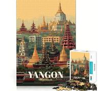 Yangon, Myanmar Cityscape Illustration Jigsaw for Adults1000 Pieces Mind Boost Game Seamless Fit Precise Pieces Relaxing Indoor Group Activity (38x26cm)
