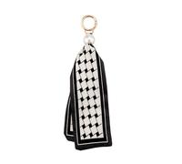 YangQian Black Checkerboard Scarves Pearl Bag Charms for Handbags Purse Accessories for Women Girls Pearl Ribbon Scarf Keychain Charm for Backpack Key Chain for Keys Decoration