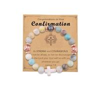 YangQian Cross Beaded Bracelet Gifts for Women Christian Baptism First Communion Confirmation Bracelet for Granddaughter Daughter, S, Stone, no gemstone