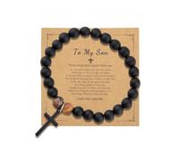 YangQian Cross Bracelet for Men Christian Gifts for Son Grandson Boyfriend Birthday Gifts for Him Natural Stone Bracelet Gift, S, Stone, no gemstone