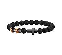 YangQian Cross Bracelet for Men Tiger Eye Catholic Rosary Bracelet for Men Boys Adjustable Natural Crystal Stone Bead Anti Anxiety Stretch Bracelet, Adjustable, Stone