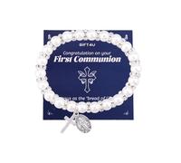 YangQian First Communion Gifts for Women Cross Jesus Bracelet for Women First Holy Communion Bracelet Gifts for Female Friends Family Pearl Christian Bead Bracelets