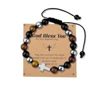 YangQian God Bless You Gifts for Women Men Faith Cross Bracelet Communion Confirmation Christening Baptism Gift for Godson Goddaughter, S, Zinc, no gemstone