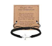 YangQian God Bless You Gifts for Women Men Faith Cross Bracelet Communion Confirmation Christening Baptism Gift for Godson Goddaughter, S, Zinc, no gemstone